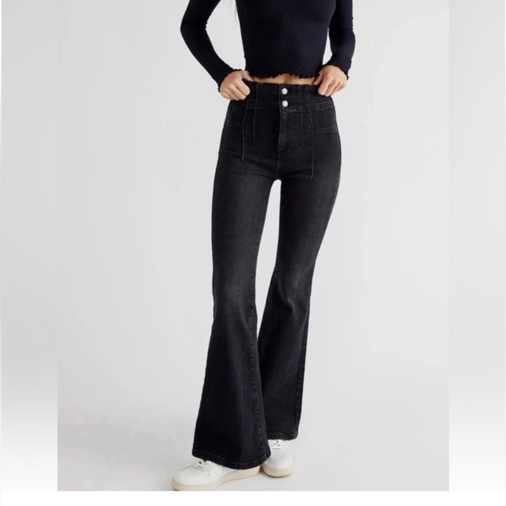 NEW Free People We The Free Jayde High Rise Flare Leg Black Jeans 28